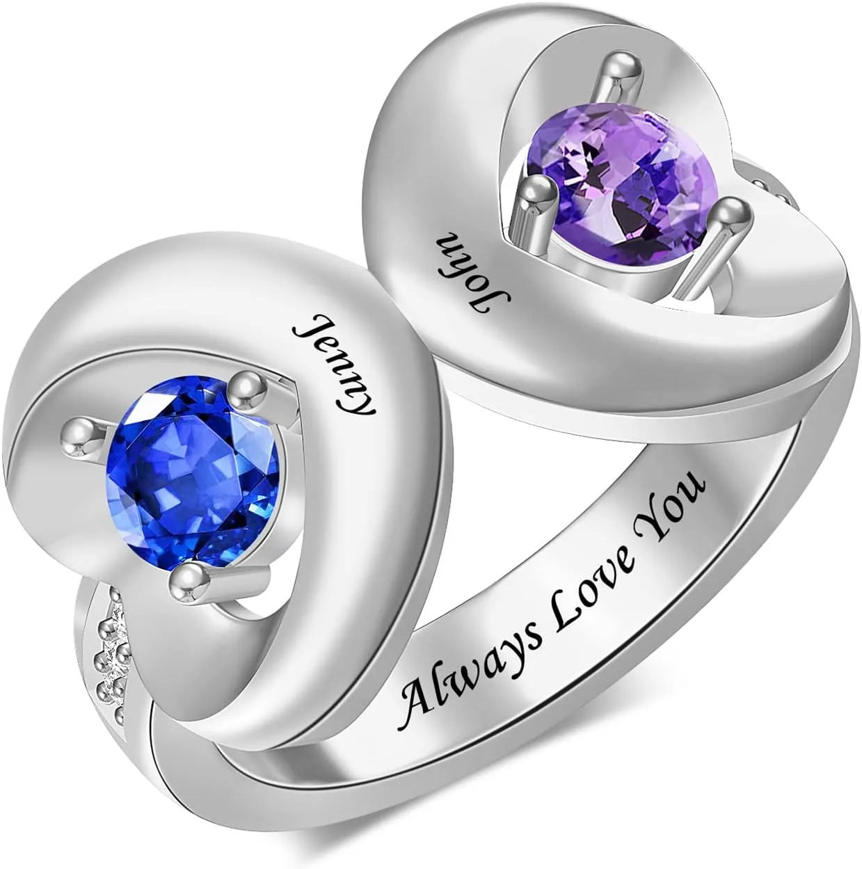 MissNaNa Personalized 2 Birthstone Rings for Women Custom Couple Promise Rings for Her Engraved Names Engagement Ring Custom Name Ring for Mothers Day Birthday Gifts