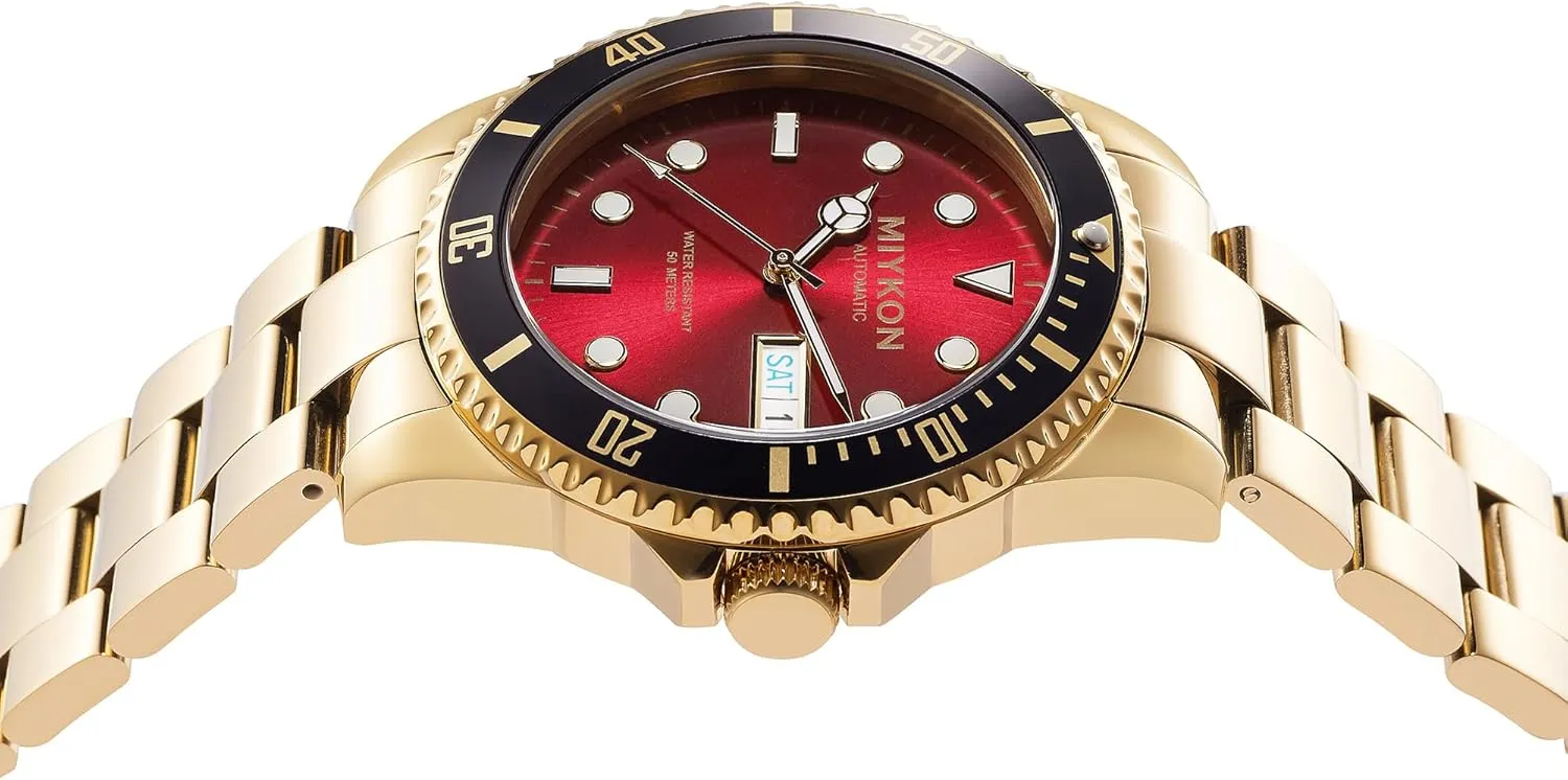 Miykon Automatic Watches for Men | Full Stainless Steel Mens Dive Watches with Quickset Day Date | Rotating Bezel, Skeleton Caseback, Luminous Hands and Markers, Japan Automatic, 50M Water Resistant