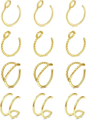 MODRSA Fake Nose Ring Hoop Fake Septum Fake Nose Ring Fake Septum Nose Ring Fake Nose Piercing Fake Nose Ring Stud Double Fake Noe Rings for Women Men
