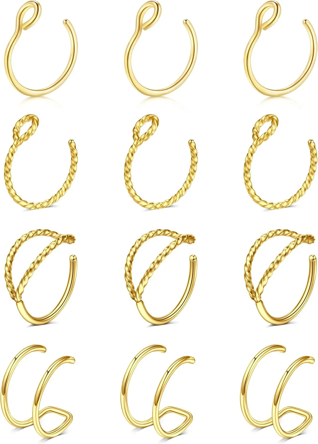 MODRSA Fake Nose Ring Hoop Fake Septum Fake Nose Ring Fake Septum Nose Ring Fake Nose Piercing Fake Nose Ring Stud Double Fake Noe Rings for Women Men