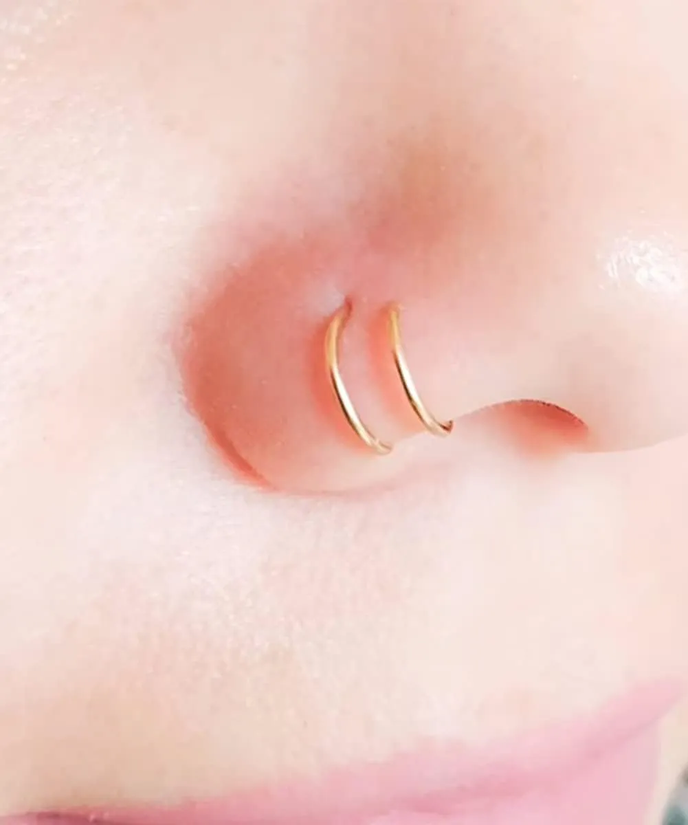 MODRSA Fake Nose Ring Hoop Fake Septum Fake Nose Ring Fake Septum Nose Ring Fake Nose Piercing Fake Nose Ring Stud Double Fake Noe Rings for Women Men