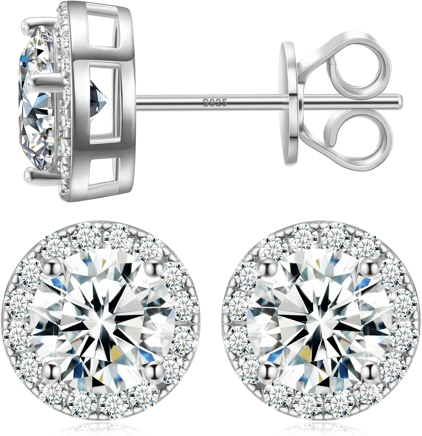 Moissanite Halo Earrings 0.2-4Carats(3-8mm) Moissanite Stud Earrings 18k Gold Over 925 Sterling Silver Earrings for Women Men D Color VVS1 Round Stud Push Back Mothers Day Gifts