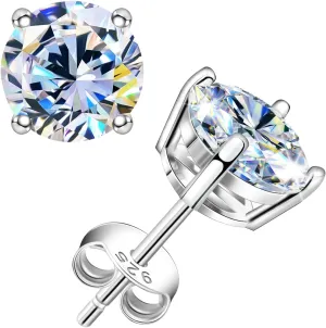 Moissanite Stud Earrings, 0.6-4ct D Color VVS1 Clarity 18K White Gold Vermeil 925 Sterling Silver Imitation Diamond Earrings for Women as Jewelry Gifts