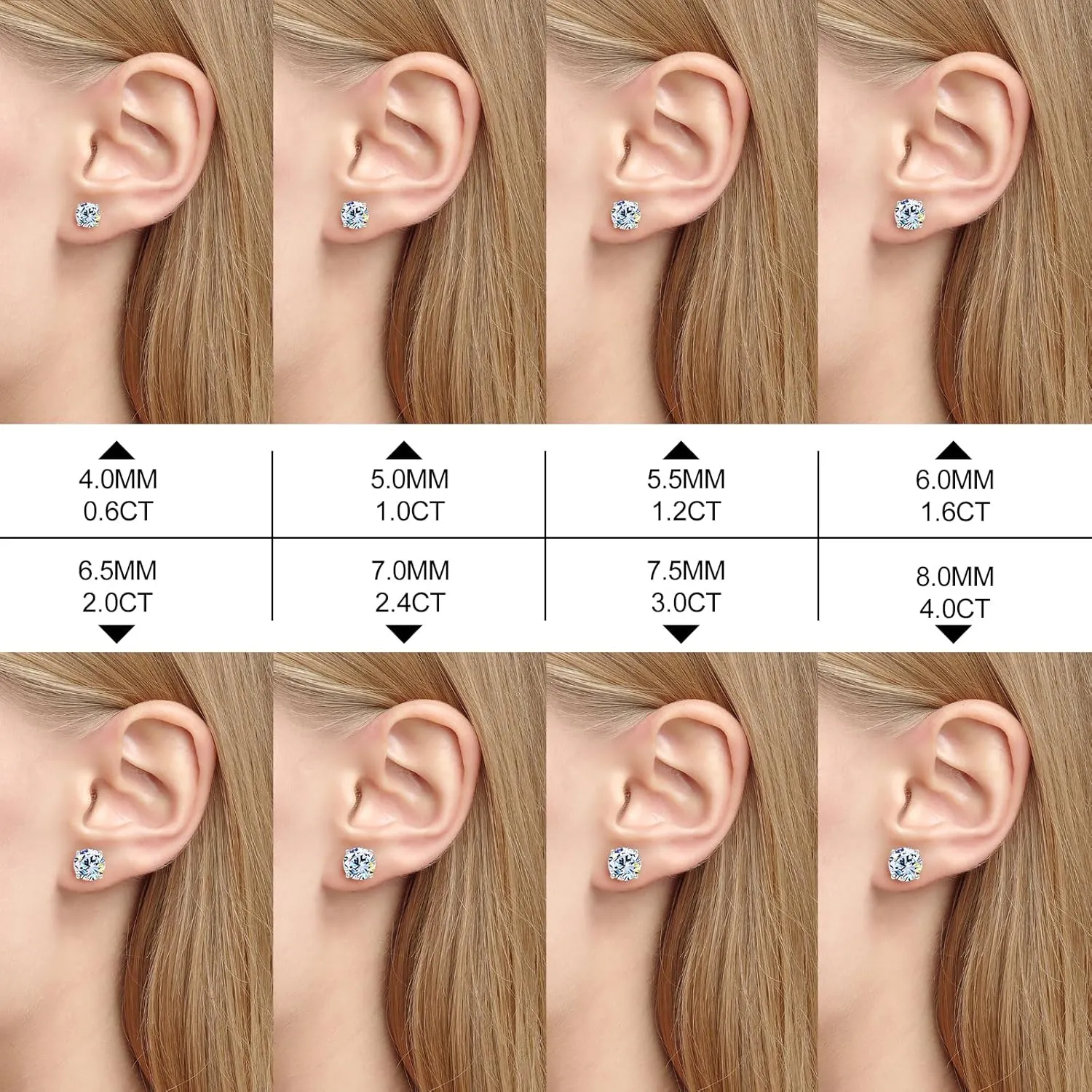 Moissanite Stud Earrings, 0.6-4ct D Color VVS1 Clarity 18K White Gold Vermeil 925 Sterling Silver Imitation Diamond Earrings for Women as Jewelry Gifts