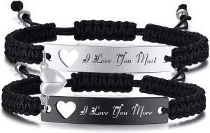 MPRAINBOW Personalized Braided Couples BraceletCustom Name Promise Words Engraved Bracelets Attraction Relationship Bracelets for Him and Her