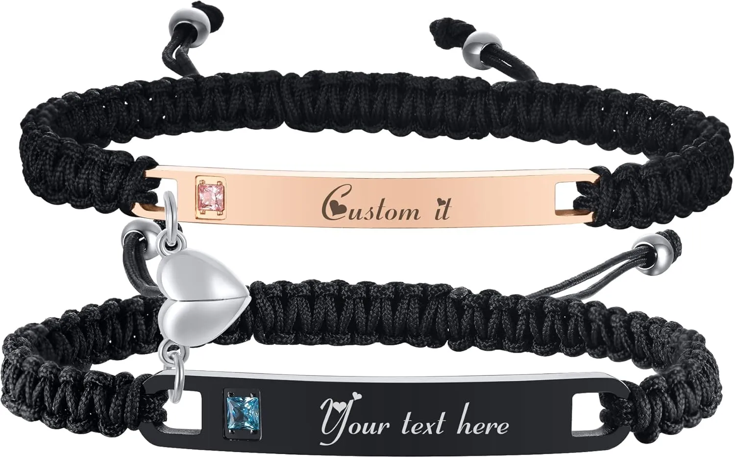 MPRAINBOW Personalized Braided Couples BraceletCustom Name Promise Words Engraved Bracelets Attraction Relationship Bracelets for Him and Her