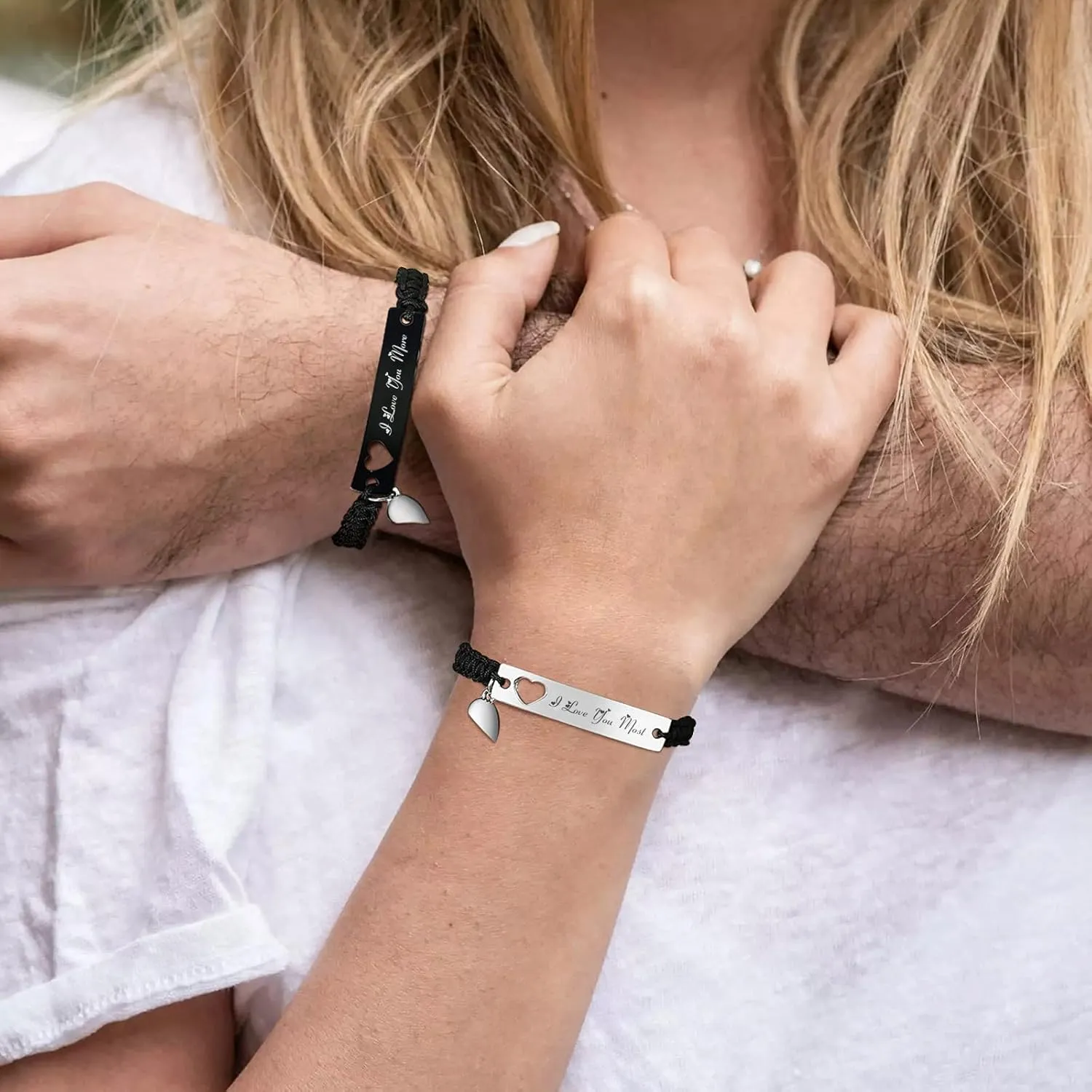 MPRAINBOW Personalized Braided Couples BraceletCustom Name Promise Words Engraved Bracelets Attraction Relationship Bracelets for Him and Her
