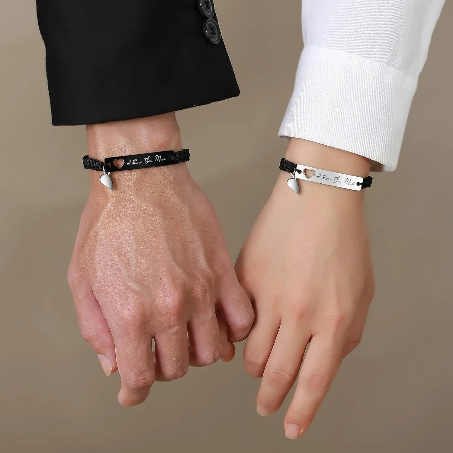 MPRAINBOW Personalized Braided Couples BraceletCustom Name Promise Words Engraved Bracelets Attraction Relationship Bracelets for Him and Her