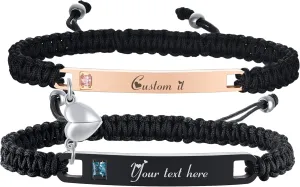 MPRAINBOW Personalized Braided Couples BraceletCustom Name Promise Words Engraved Bracelets Attraction Relationship Bracelets for Him and Her