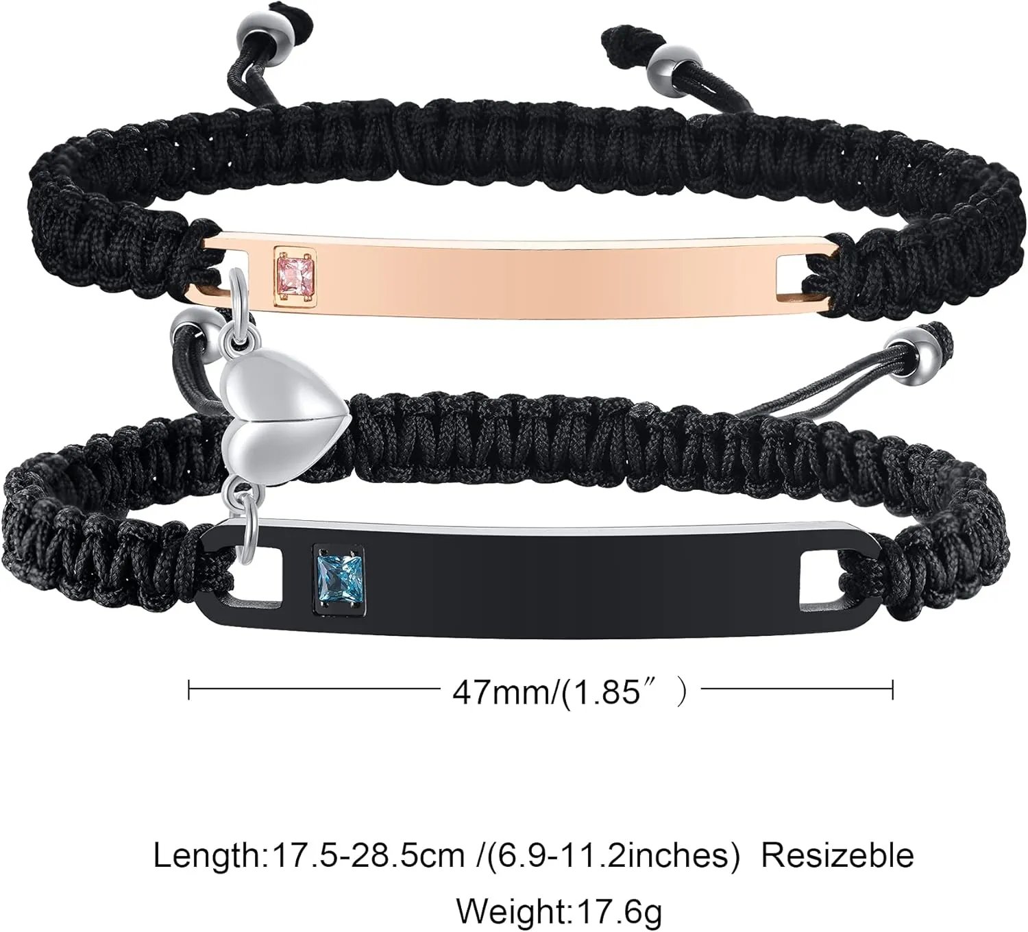 MPRAINBOW Personalized Braided Couples BraceletCustom Name Promise Words Engraved Bracelets Attraction Relationship Bracelets for Him and Her