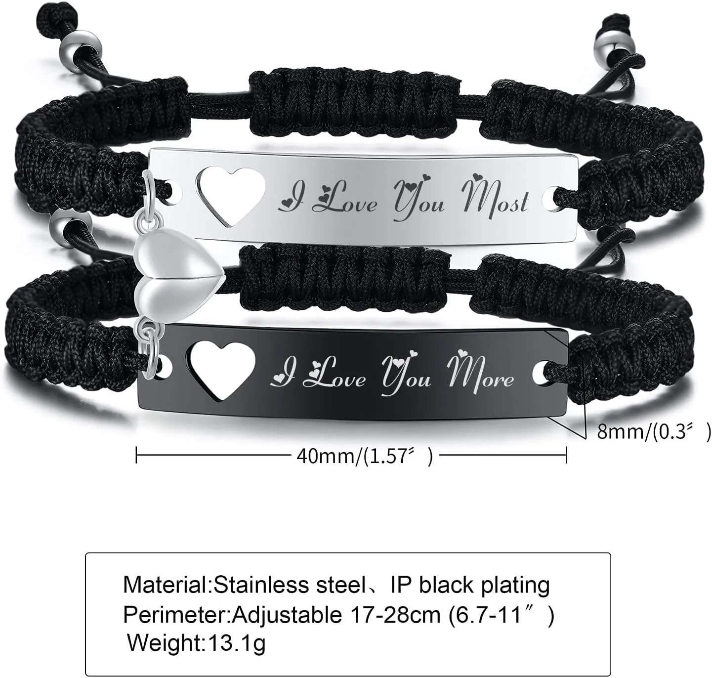 MPRAINBOW Personalized Braided Couples BraceletCustom Name Promise Words Engraved Bracelets Attraction Relationship Bracelets for Him and Her