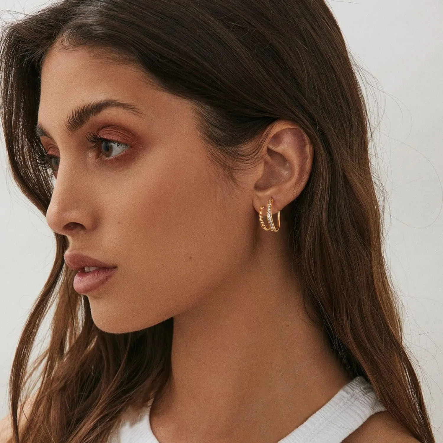 MTMY Gold Stud Earring for Women 14K Gold Plated Dainty Cubic Zirconia Studs Earrings Cute Simple Elegant Earrings Jewelry