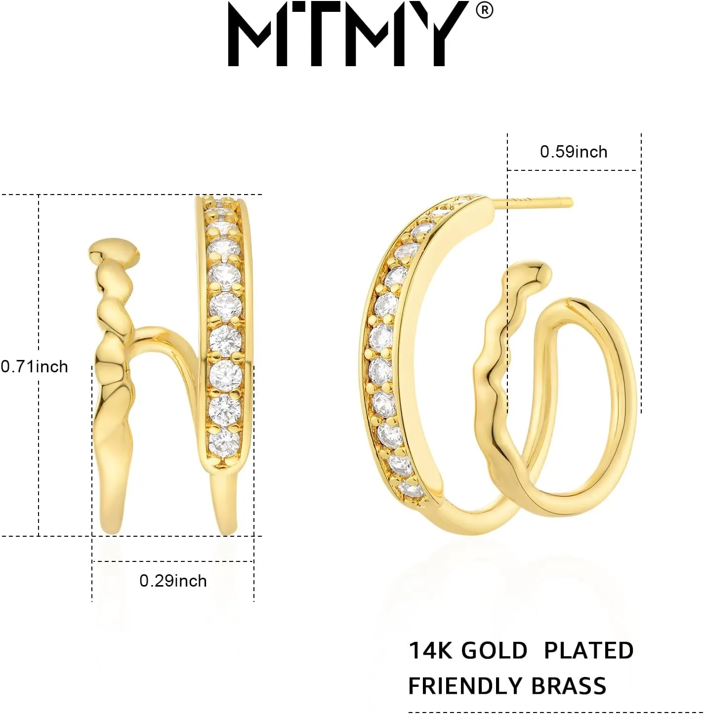 MTMY Gold Stud Earring for Women 14K Gold Plated Dainty Cubic Zirconia Studs Earrings Cute Simple Elegant Earrings Jewelry
