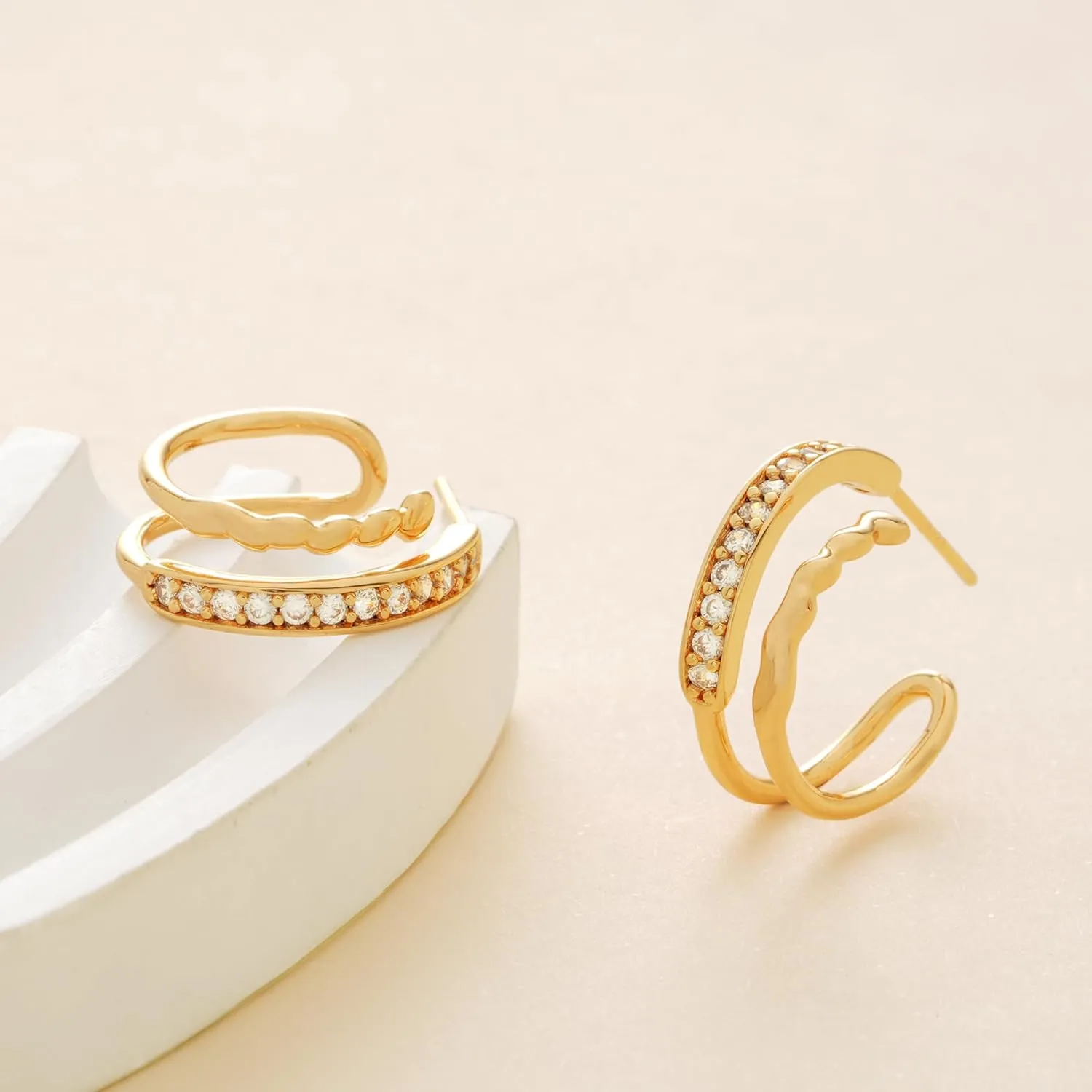 MTMY Gold Stud Earring for Women 14K Gold Plated Dainty Cubic Zirconia Studs Earrings Cute Simple Elegant Earrings Jewelry