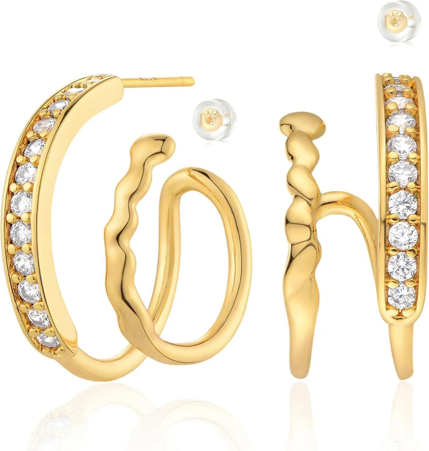 MTMY Gold Stud Earring for Women 14K Gold Plated Dainty Cubic Zirconia Studs Earrings Cute Simple Elegant Earrings Jewelry