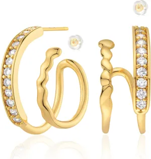 MTMY Gold Stud Earring for Women 14K Gold Plated Dainty Cubic Zirconia Studs Earrings Cute Simple Elegant Earrings Jewelry