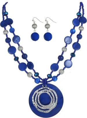 Multilayered Strand Statement Necklaces Set for Women Big Circle Shell Pendant Necklace with Colorful Beaded Chunky Choker Necklace and Earrings.