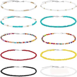 MYANAIL 10PC Colorful Beads Choker Necklace Set for Women Boho Beaded Glamour Choker Jewelry Bohemian Bead Necklace Chain