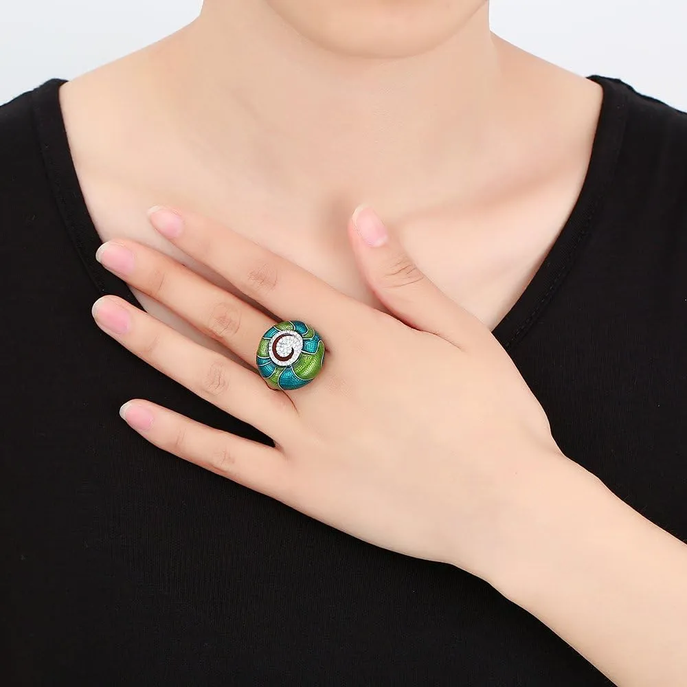 Mytyts Enamel Statement Rings for Women Fashion Crystal Cocktail Anniversary Rings