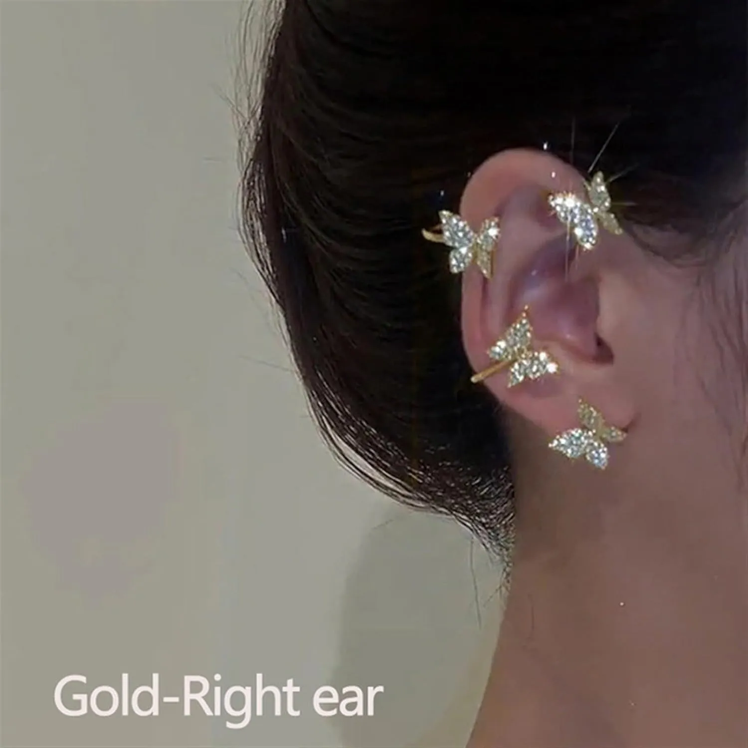 NALsa Trendy Silver Metal Ear Clips Without Piercings for Women Shine Zircon Ear Cuff Clip Earrings Wedding Jewelry 1Pair (Color : Gold-Right)