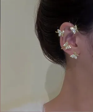 NALsa Trendy Silver Metal Ear Clips Without Piercings for Women Shine Zircon Ear Cuff Clip Earrings Wedding Jewelry 1Pair (Color : Gold-Right)