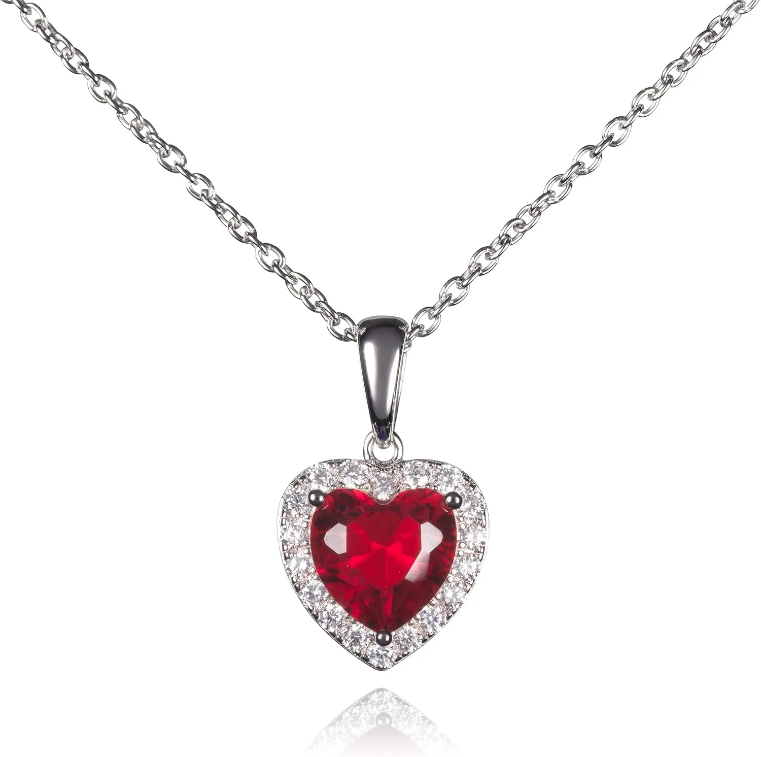 namana Silver Heart Necklace for Women with a Blue or Red Stone, 925 Sterling Silver Necklaces for Women with a Heart Shaped Stone and Cubic Zirconia Sones, Heart Pendant Necklace for Women