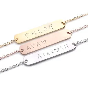Name Bar Necklace 16K Gold Silver Rose Gold Plated Personalized Gift Delicate Nameplate Necklace