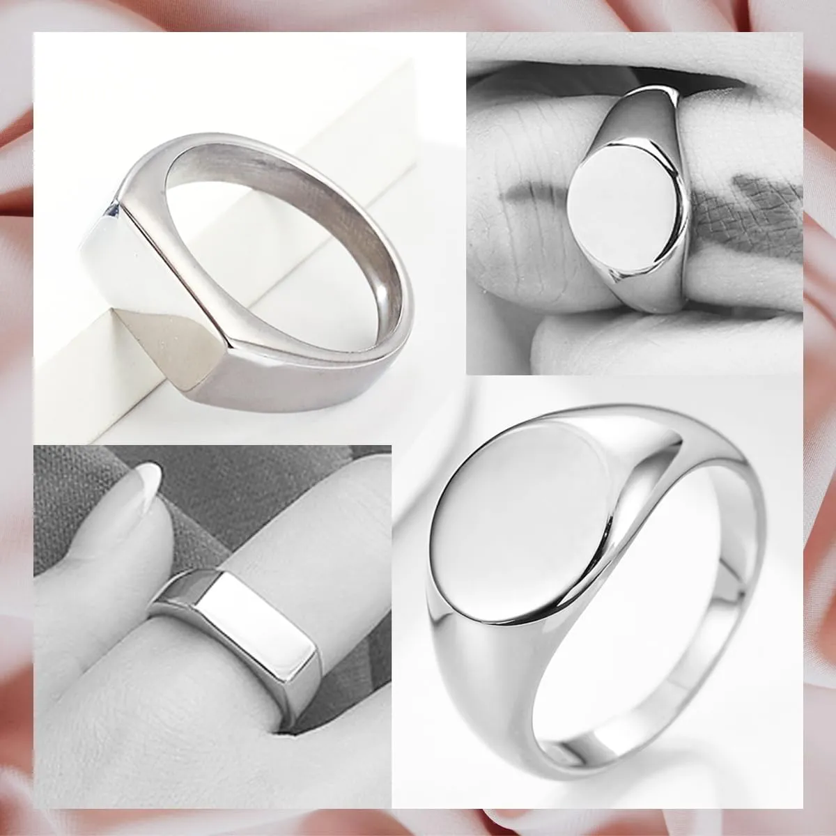 Nanafast 2PCS Men's Ring Set Signet Rings for Women Stainless Steel Square Circle Rings for Him & Her Minimalist Fashion Jewelry for Daily Couples & Wear