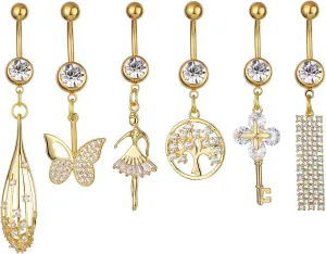 NASAMA 14G Stainless Steel Dangle Belly Button Rings for Women CZ Navel Rings Belly Rings Belly Piercing Set