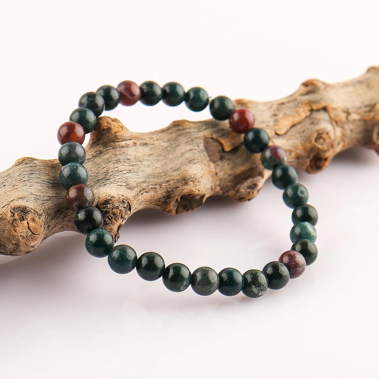 Natural Bloodstone Gemstone Stretchable Bracelet for Men Women, Elastic Adjustable Crystal Bracelet for Anxiety Relief, Spiritual Healing, Christmas Gift (Bloodstone)