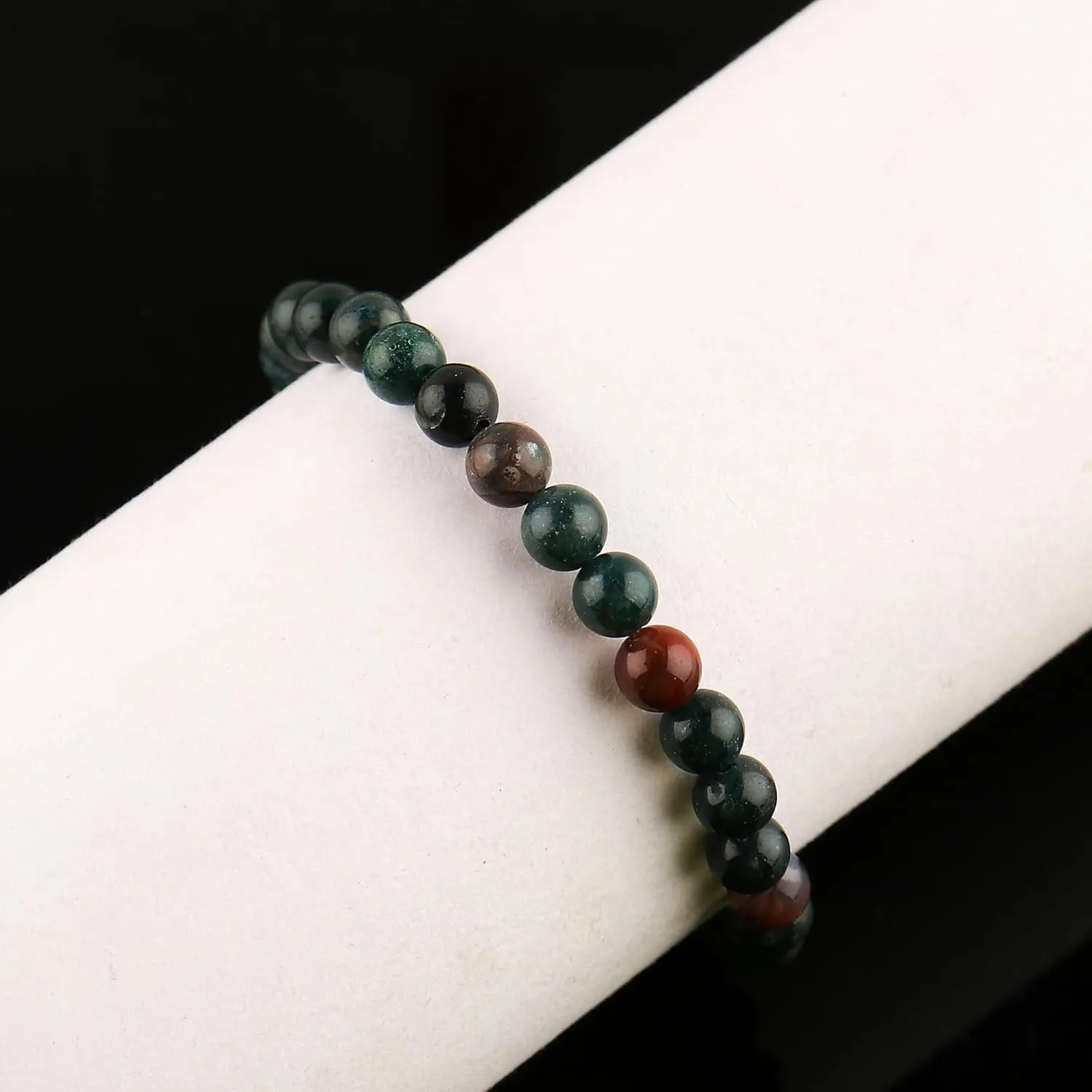Natural Bloodstone Gemstone Stretchable Bracelet for Men Women, Elastic Adjustable Crystal Bracelet for Anxiety Relief, Spiritual Healing, Christmas Gift (Bloodstone)
