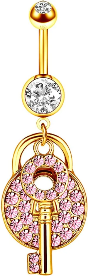 Navel Rings for Women Stainless Steel, CZ Navel Hoop Rings for Women Key Gold Belly Rings