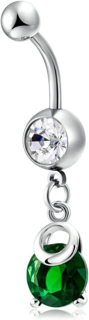 Navel Rings for Women Stainless Steel, CZ Short Navel Rings for Women Round Silver Belly Rings