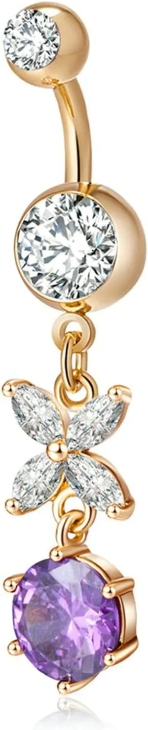 Navel Rings for Women Stainless Steel, CZ Silver Navel Rings for Women Flower Gold Belly Rings