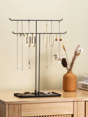 Necklace Holder Jewelry Stand Organizer for Necklaces and Bracelets, Metal Display Stand, Gift for Women, Ideal for Home, Bedroom, or Vanity, Black