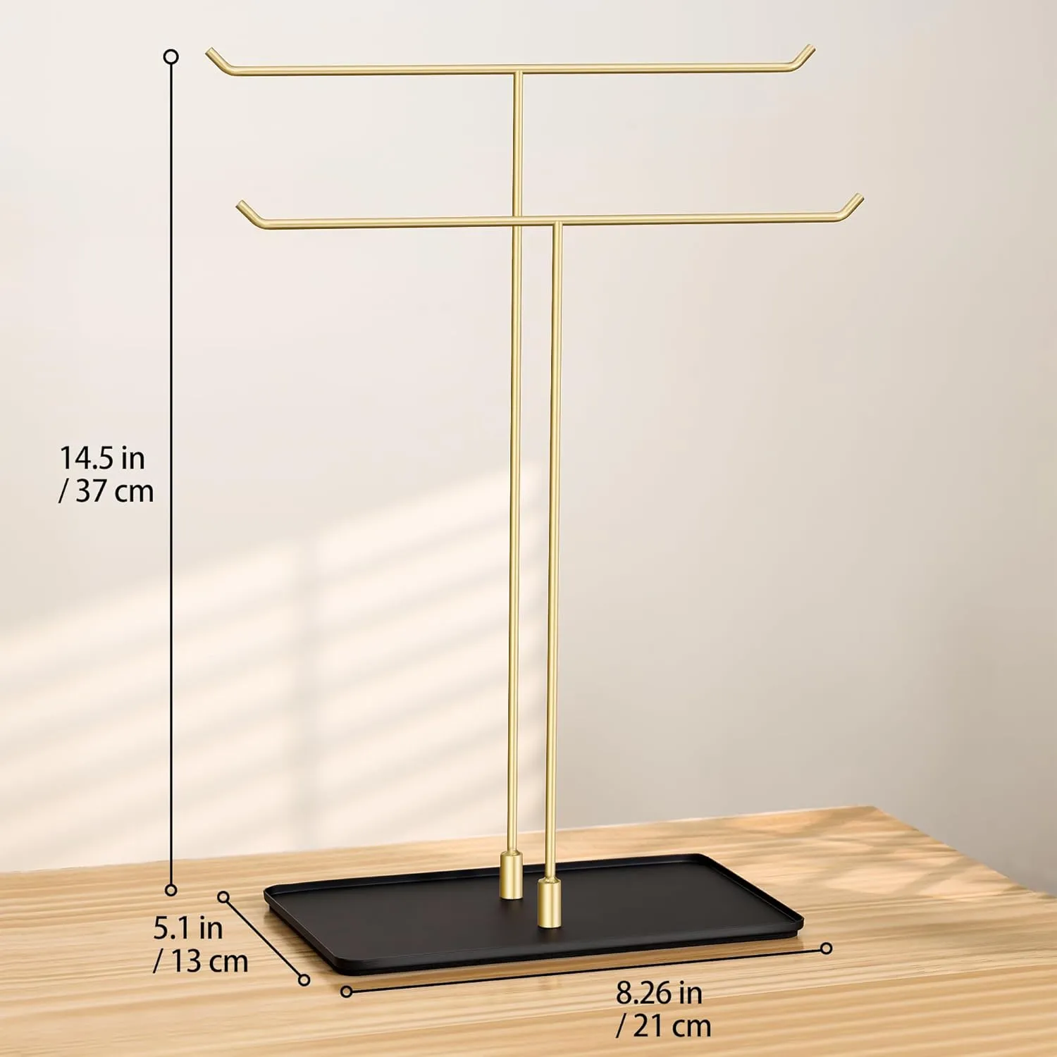 Necklace Holder Jewelry Stand Organizer for Necklaces and Bracelets, Metal Display Stand, Gift for Women, Ideal for Home, Bedroom, or Vanity, Gold and Black