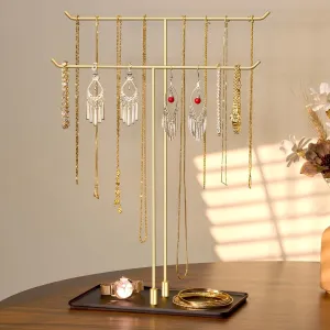 Necklace Holder Jewelry Stand Organizer for Necklaces and Bracelets, Metal Display Stand, Gift for Women, Ideal for Home, Bedroom, or Vanity, Gold and Black