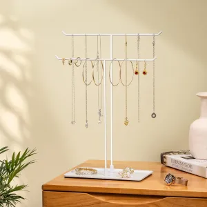 Necklace Holder Jewelry Stand Organizer for Necklaces and Bracelets, Metal Display Stand, Gift for Women, Ideal for Home, Bedroom, or Vanity, White