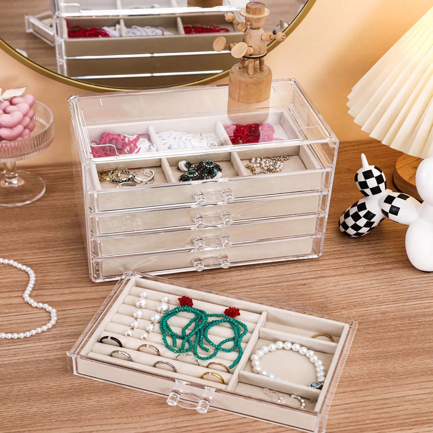 Necklace Organizer Box, Tray with 5 Drawers, Dustproof Velvet Necklaces Storage Holder Display Case, jewelry box for necklaces for Pendant Suitable for Women and Girls (5Drawer)