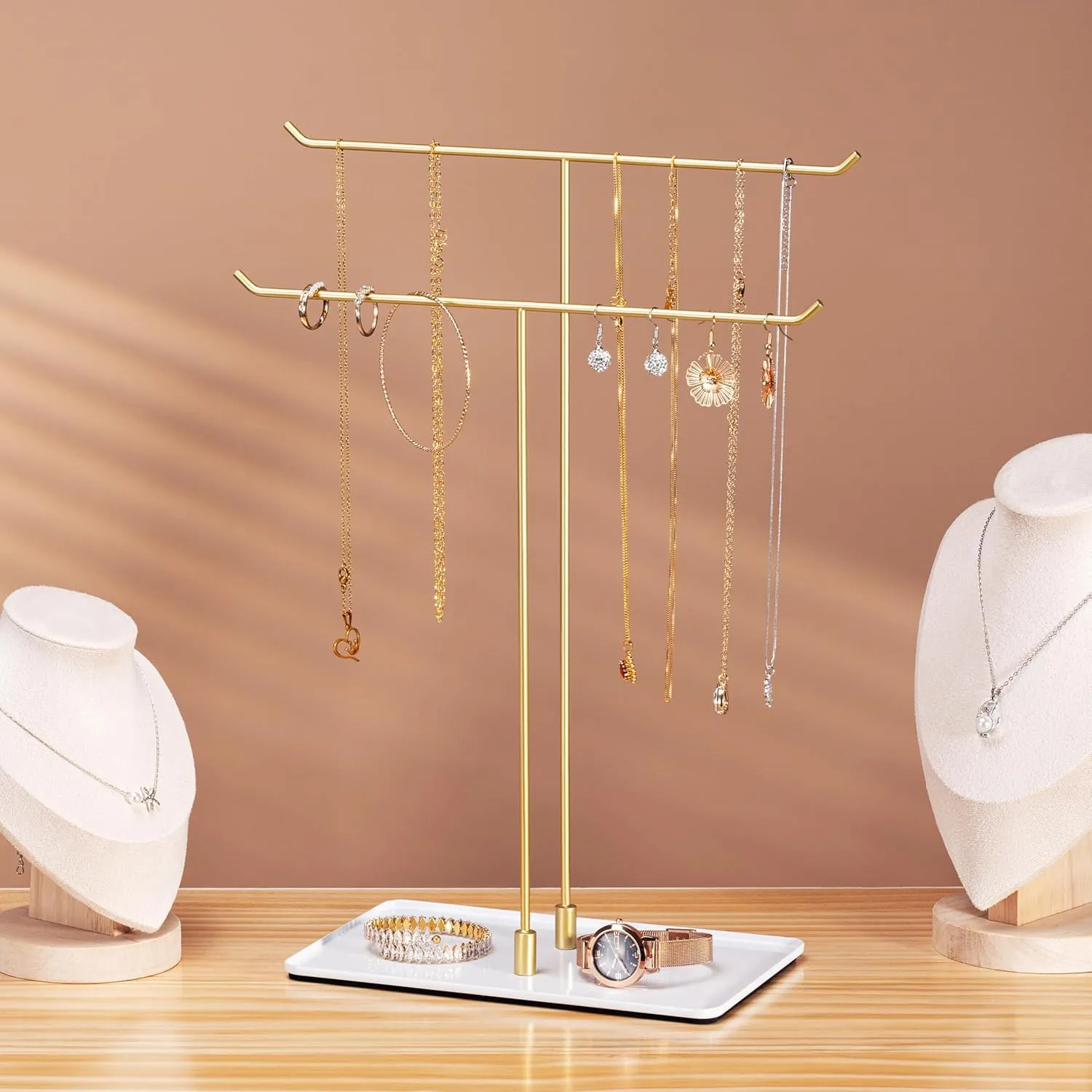 Necklace Stand Aesthetic Necklace Holder: Metal Necklace Organizer for Home Decor, Gold