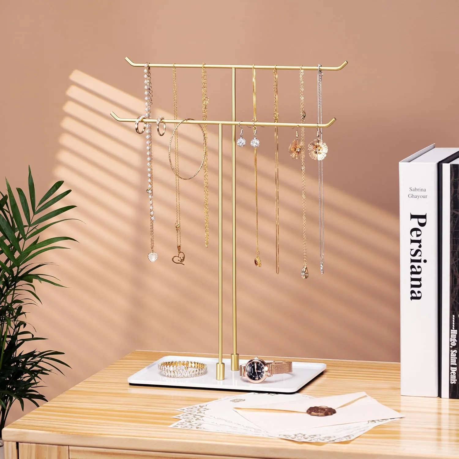 Necklace Stand Aesthetic Necklace Holder: Metal Necklace Organizer for Home Decor, Gold