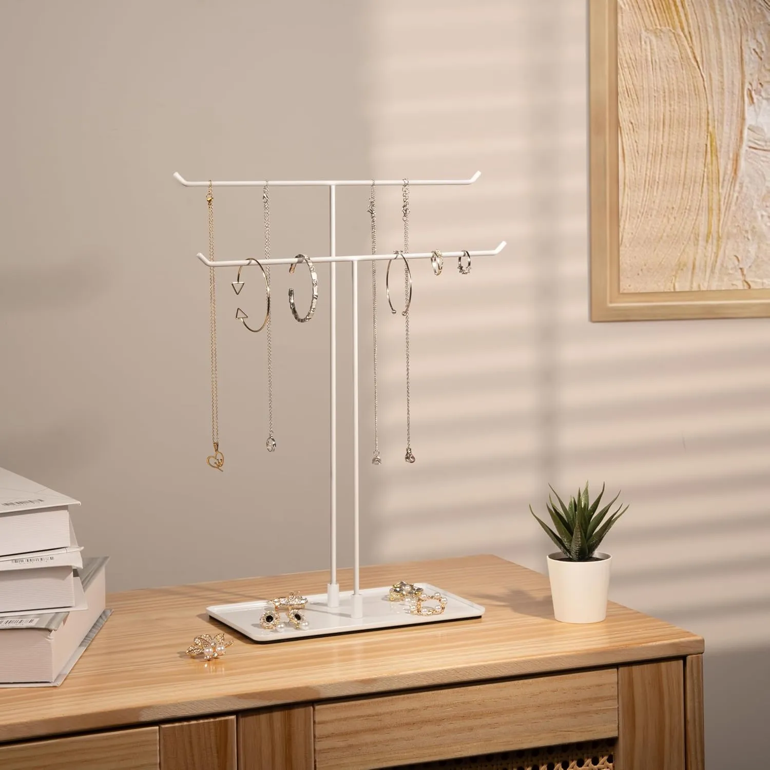 Necklace Stand Aesthetic Necklace Holder: Metal Necklace Organizer for Home Decor, White