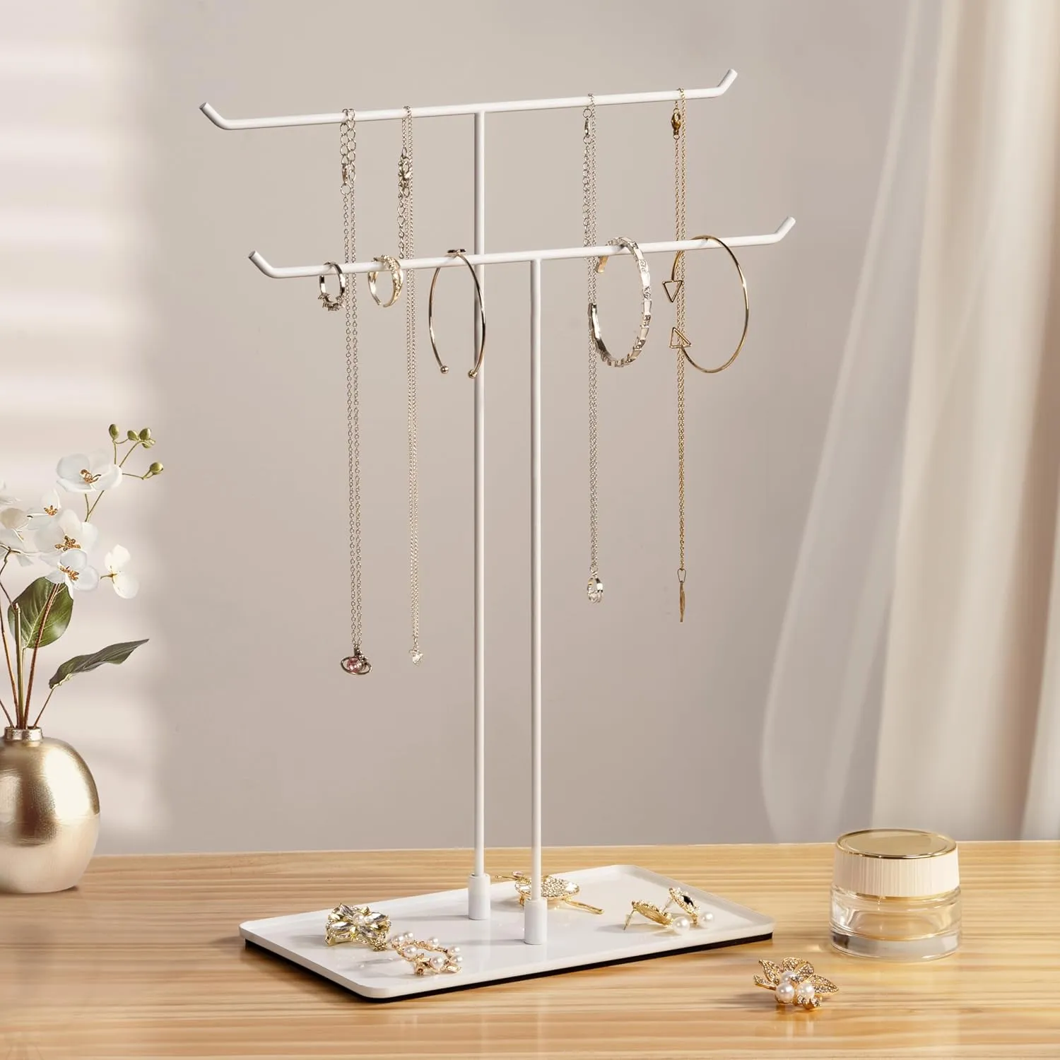 Necklace Stand Aesthetic Necklace Holder: Metal Necklace Organizer for Home Decor, White