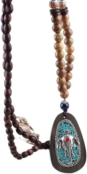 Nepal Buddhist Mala Wood Bead Necklace Ethnic Sweater Chain Statement Long Necklaces & Pendants for Women Men Gift Souvenir