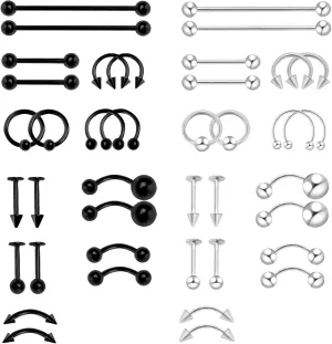 Nose Rings 40PCS - Black & White Nose Rings for Men & Women, Multiple Sizes, Body Jewelry for Septum Piercing