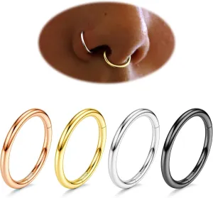 Nose Rings Hoops for Women 316L Stainless Steel Cartilage Ring Hinged Septum Jewelry 4 pieces