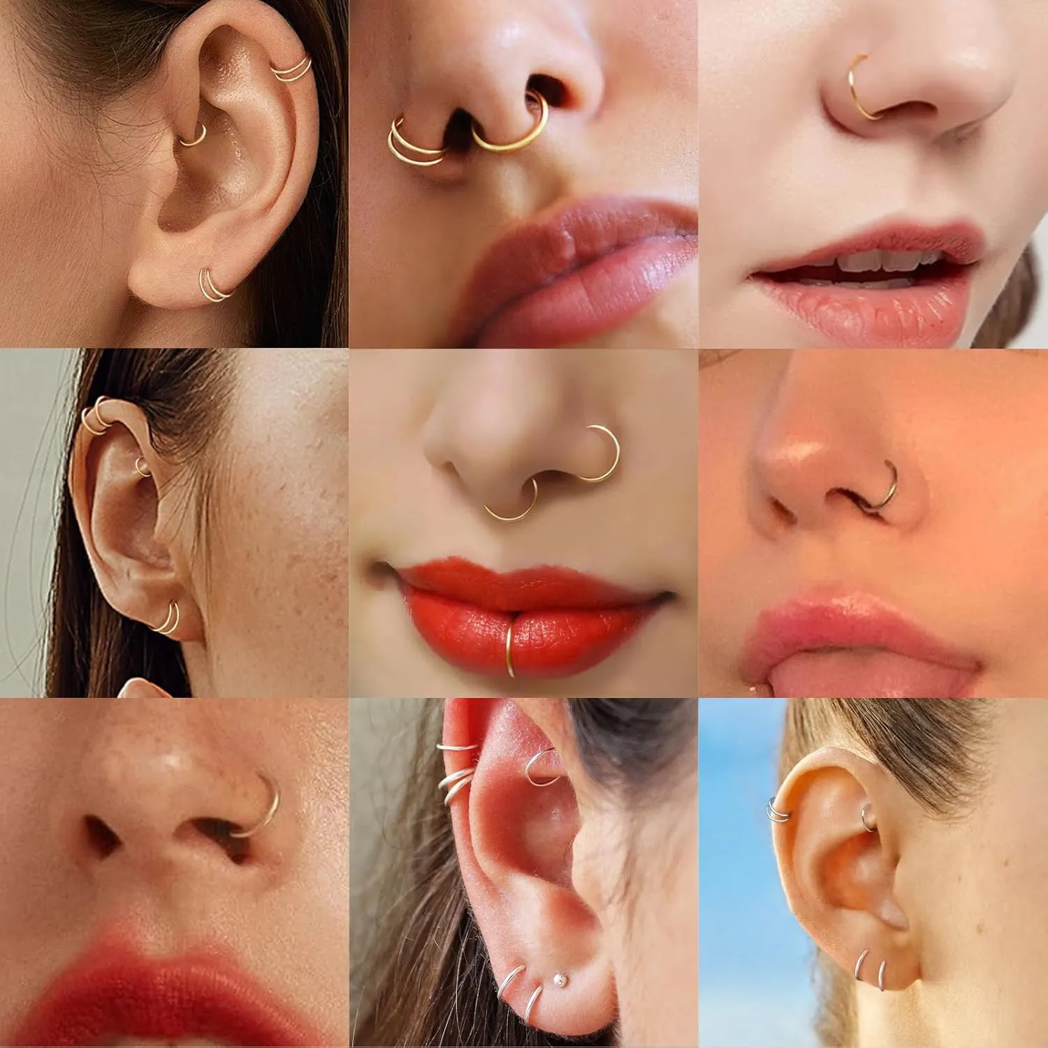 Nose Rings Hoops for Women 316L Stainless Steel Cartilage Ring Hinged Septum Jewelry 4 pieces