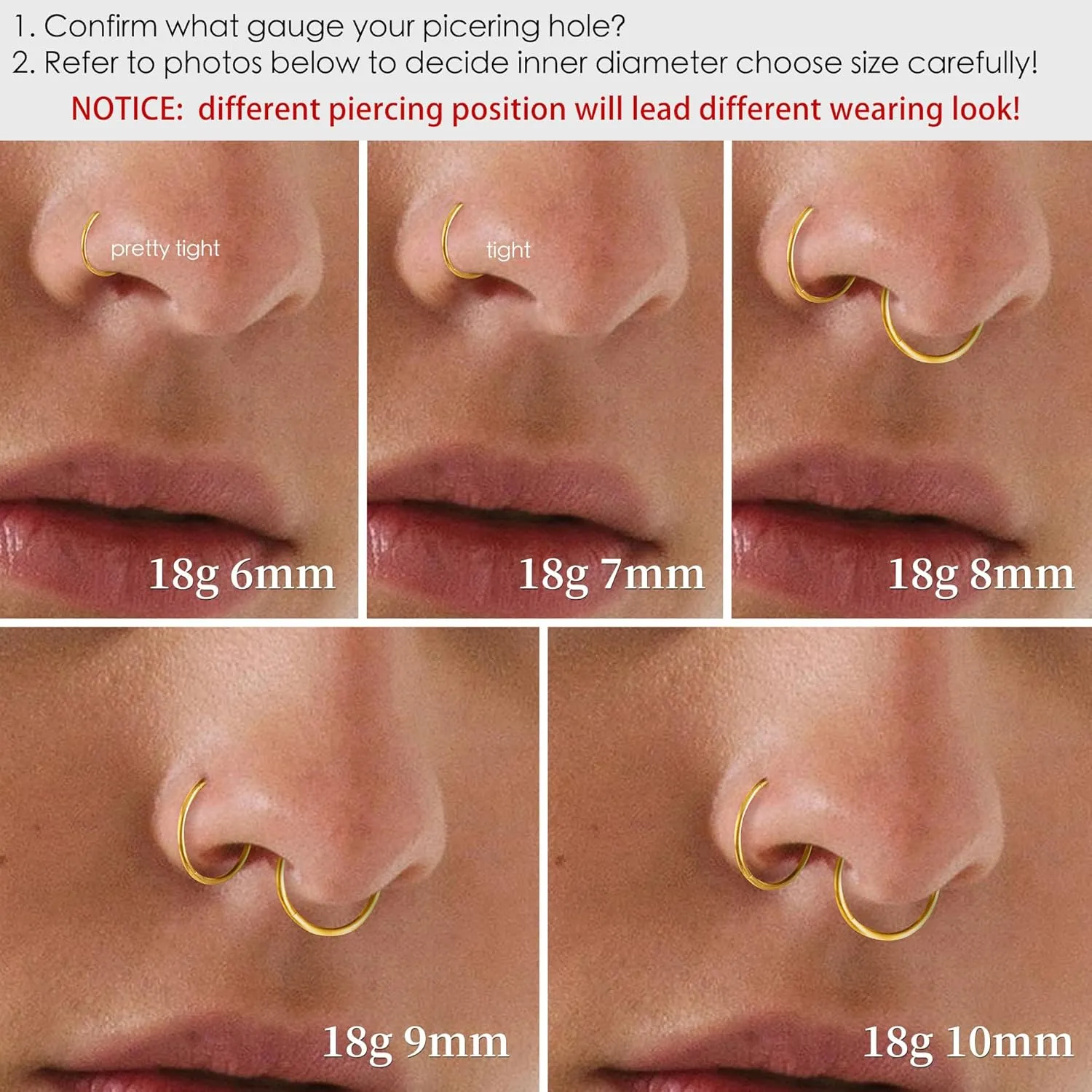 Nose Rings Hoops for Women 316L Stainless Steel Cartilage Ring Hinged Septum Jewelry 4 pieces
