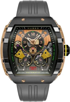 Nubeo Men's 48mm Magellan Double Barrel Automatic Watch with Rubber Strap NB-6100