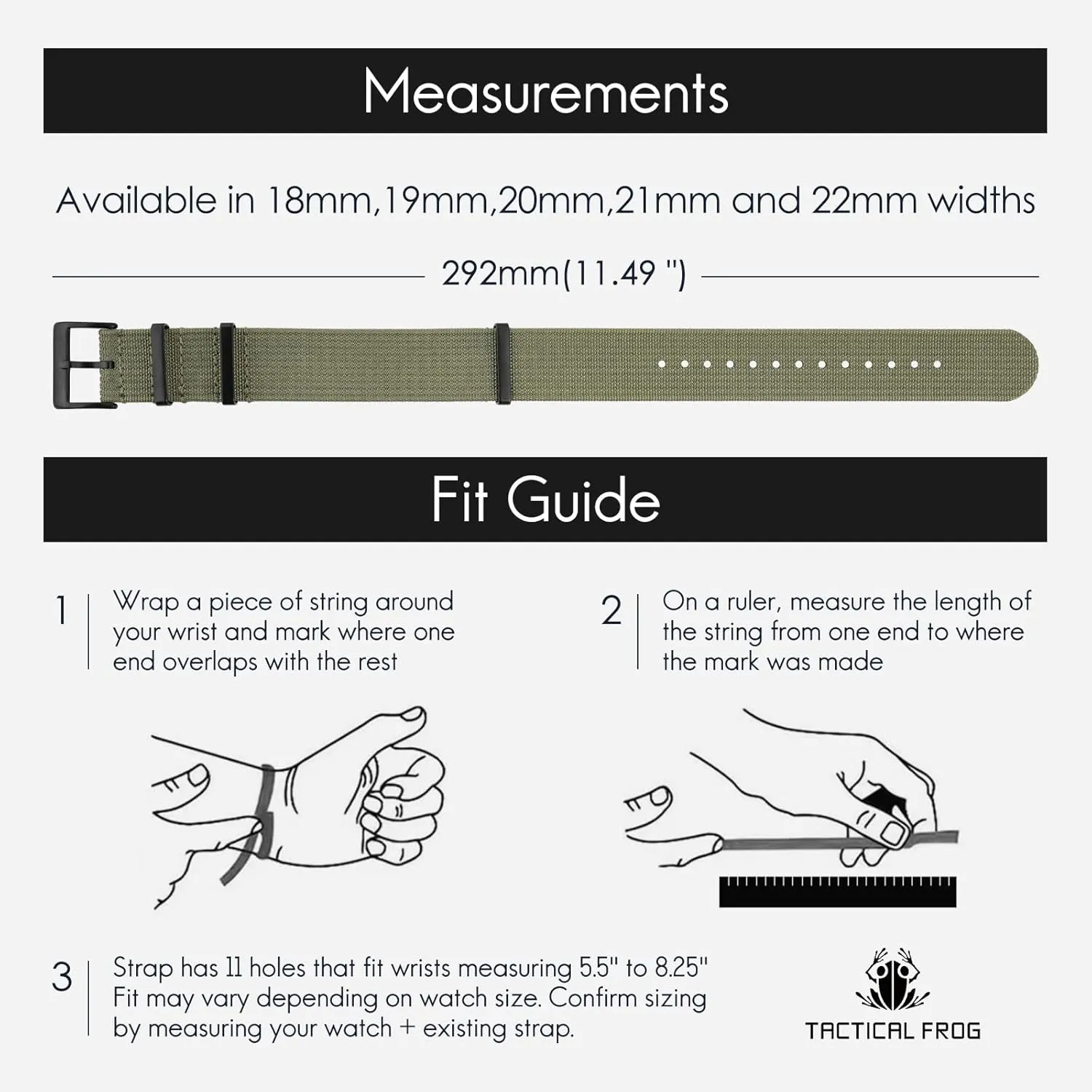 Nylon Watch Band 18mm 19 mm 20mm 22 mm 24 mm, Waterproof Military Watch Straps Replacement for Men Women, With Stainless Steel Buckle